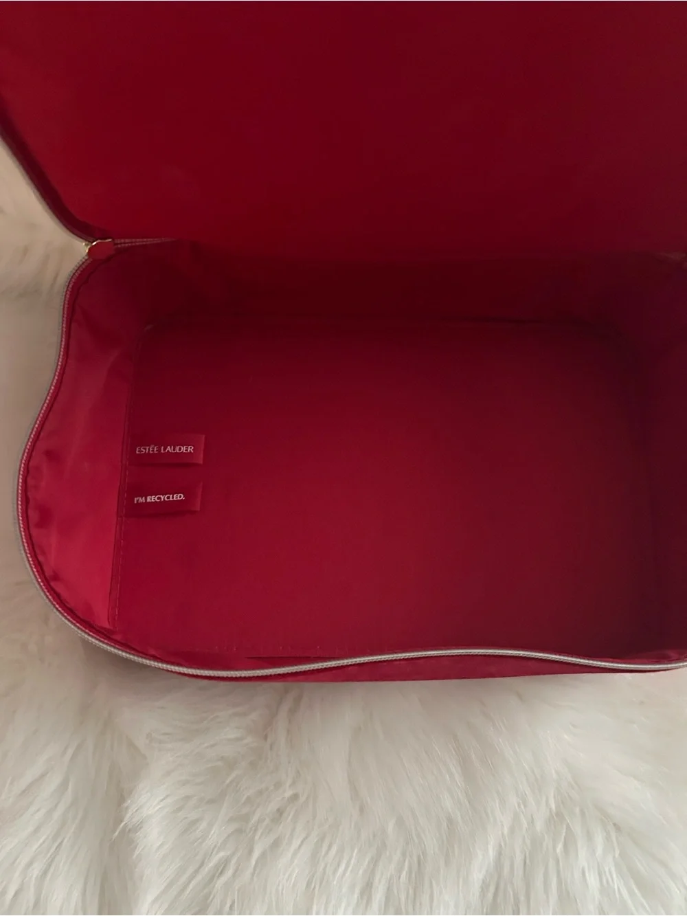 Estee Lauder large  Red Velvet Bow Cosmetic Bag with Gold Zipper